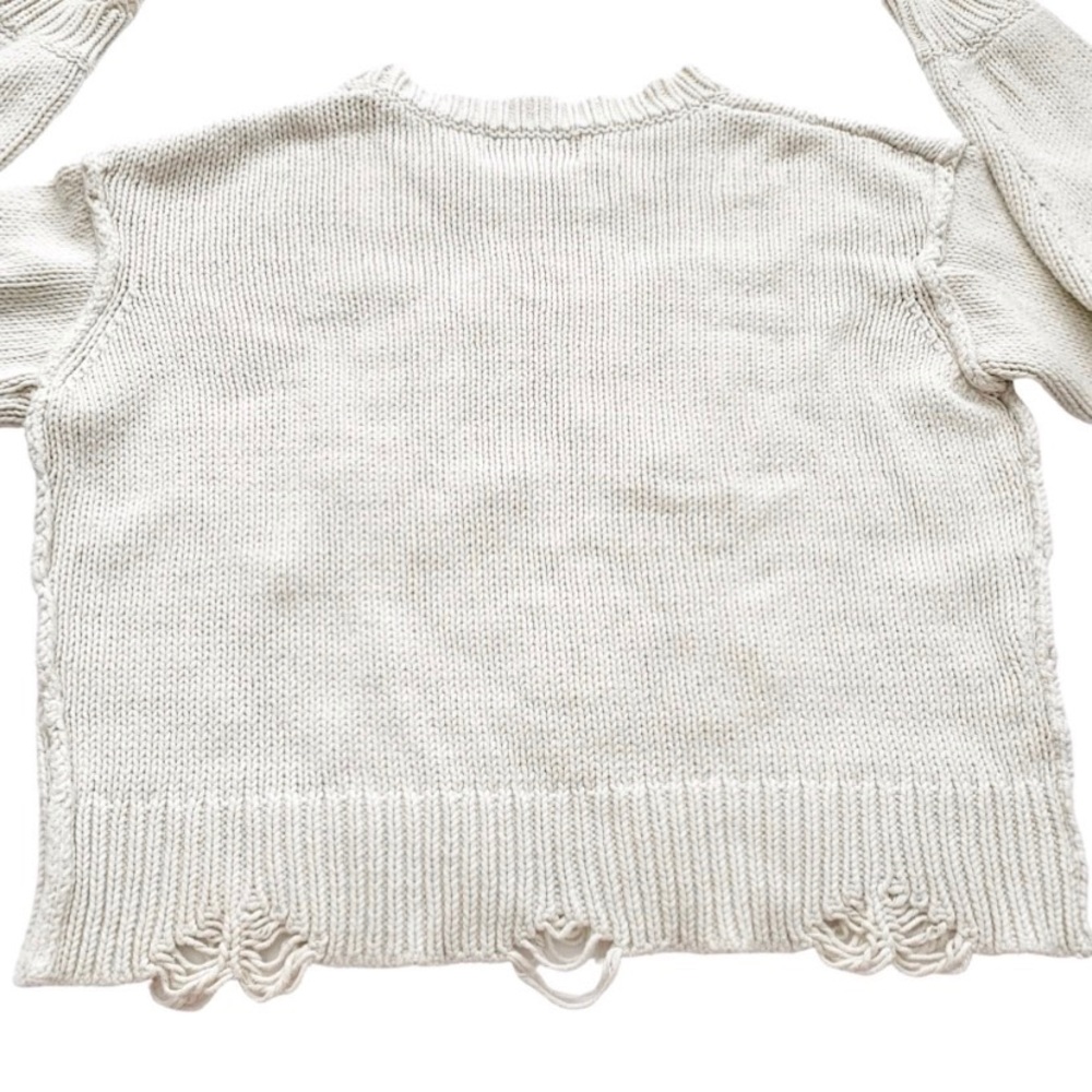 WILDFOX Chunky Knit Distressed “Sure Yeah Ok” Graphic Oversized Sweater Cream - Picture 9 of 16
